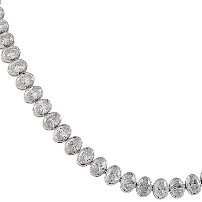 22.4 carat TW Oval Lab Diamond Bezel Set Tennis Necklace