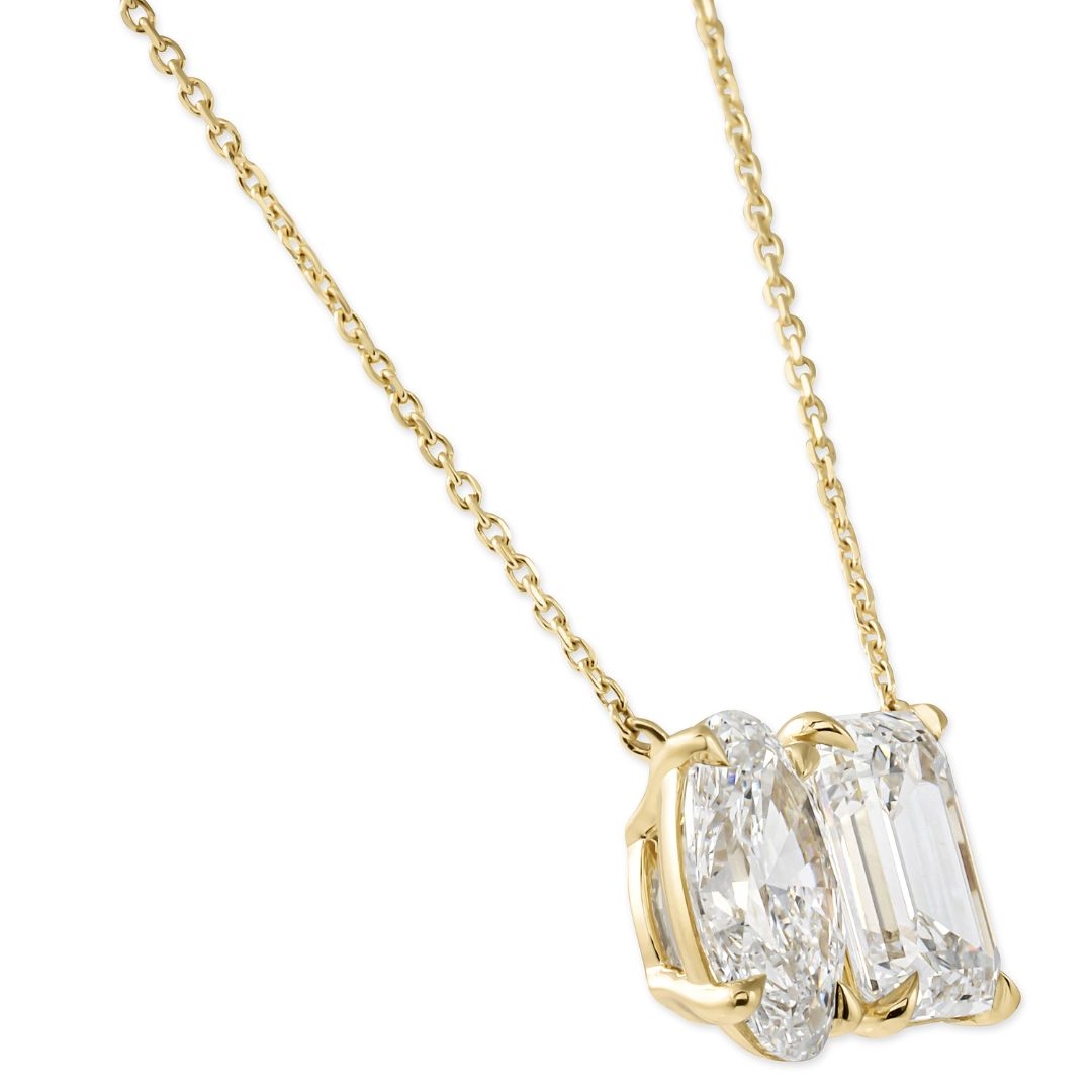 6.2 carat Oval and Emerald Lab Diamond Duo Pendant front