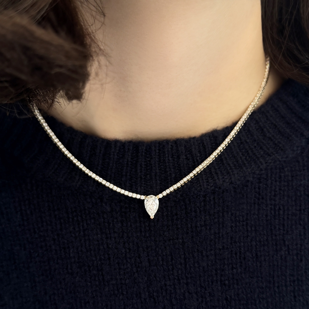 5.85 carat TW Pear Shape Lab Diamond Solitaire Tennis Necklace front