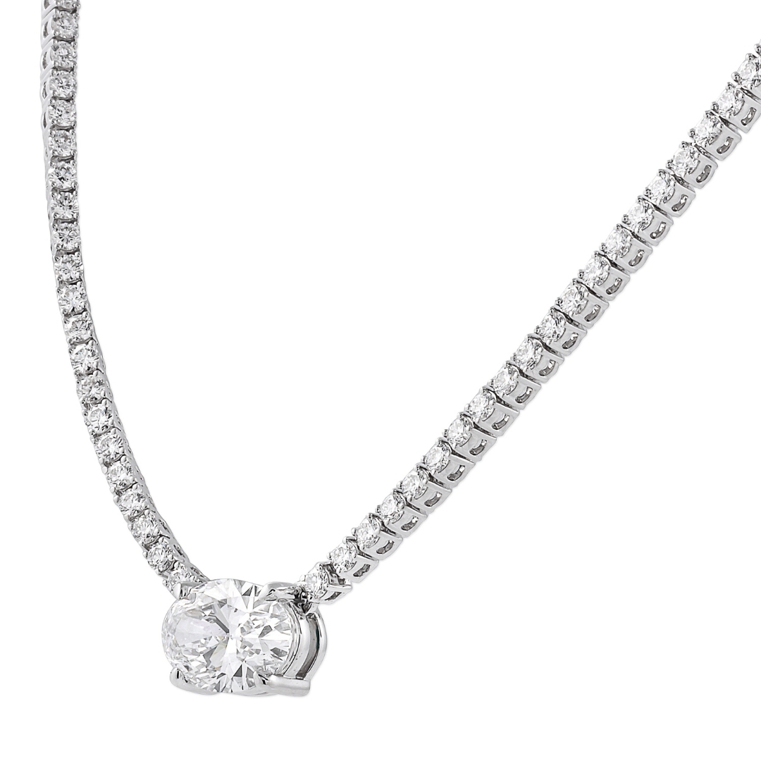 5.55 carat TW Oval Lab Diamond Solitaire Tennis Necklace front