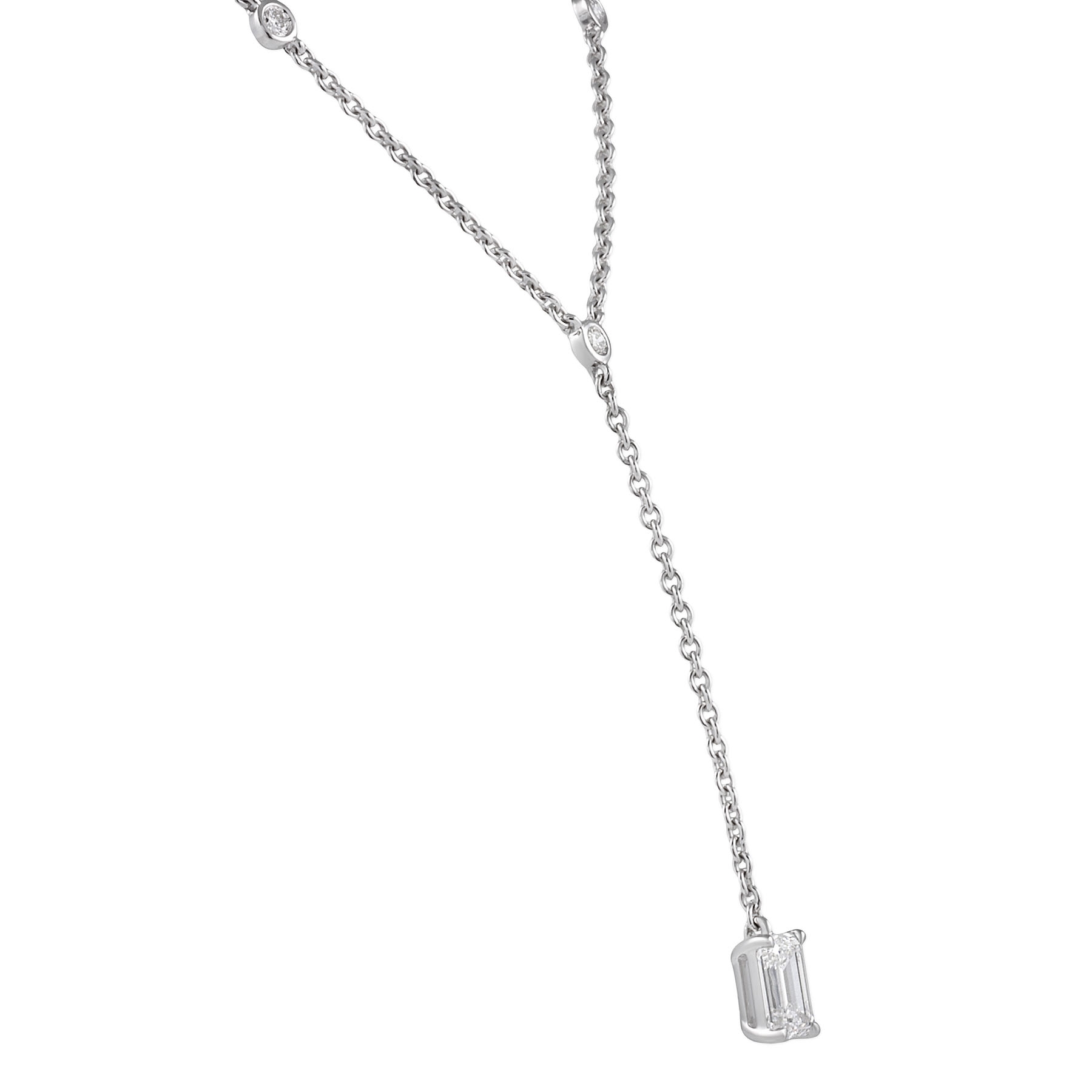 Diamond by the Yard Lariat with Emerald Lab Diamond Drop wg