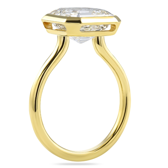 4.05 carat Asscher Cut Lab Diamond Bezel Set Ring flat