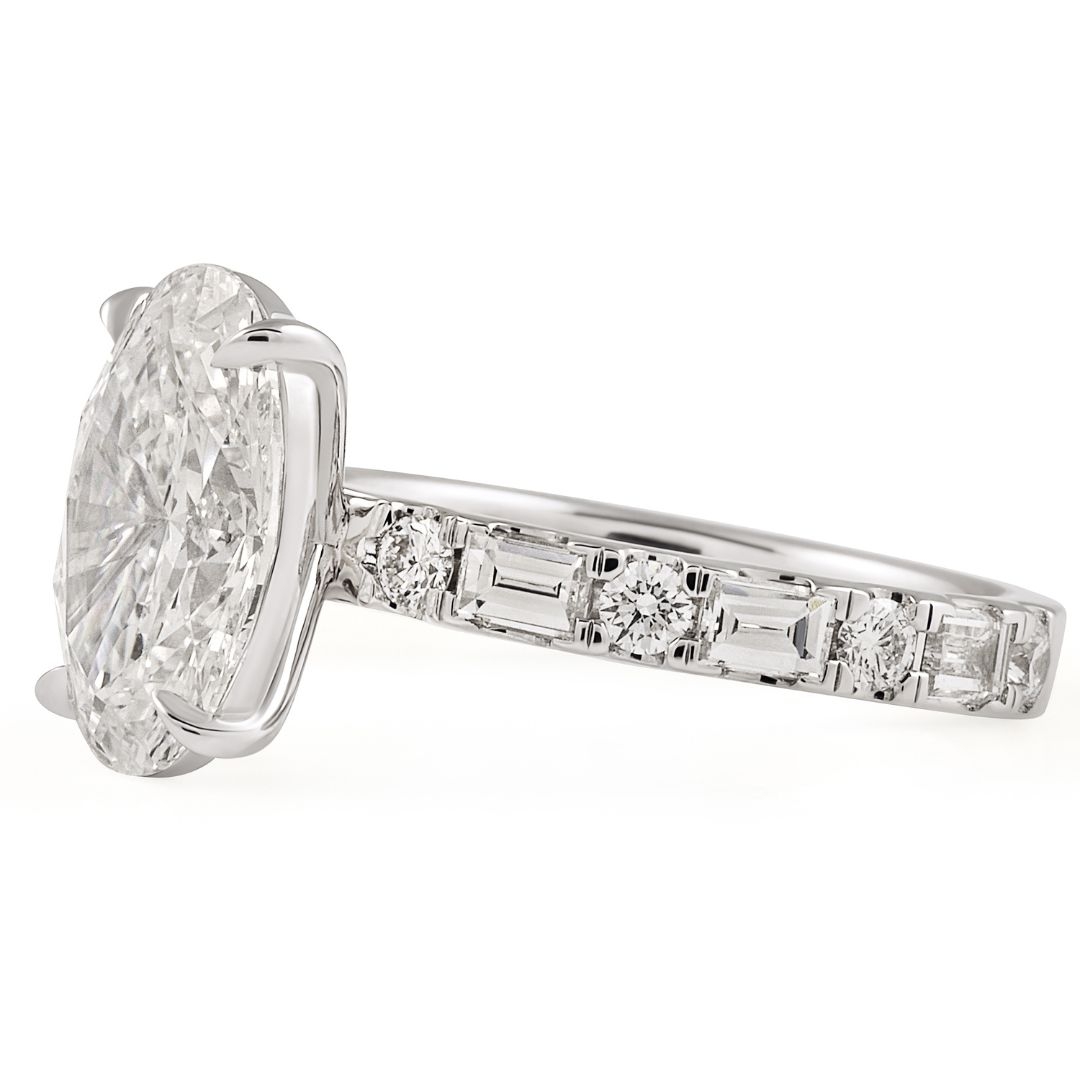3.07 carat Oval Lab Diamond with Baguette & Round Band flat