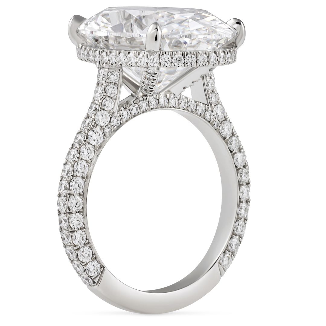 10.23 carat Oval Lab Diamond Three Row Pave Ring flat