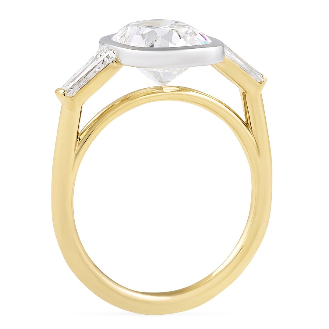 2.82 carat Antique Cushion Lab Diamond Bezel Three-Stone Ring flat