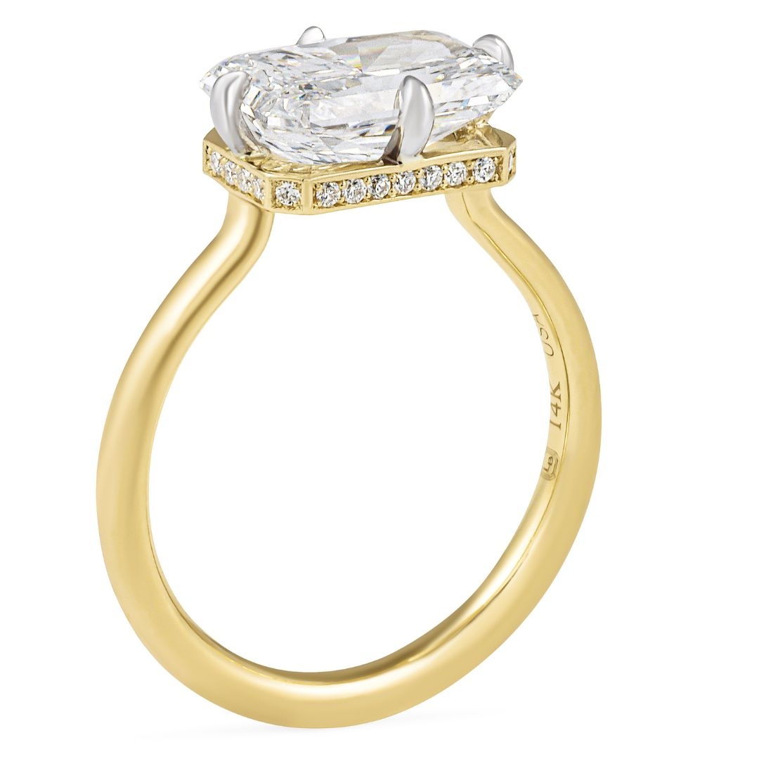 2.56 carat Radiant Lab Diamond East-West Invisible Gallery Ring flat