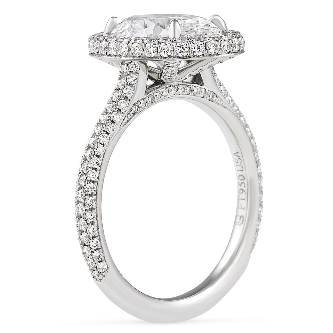 2.65 carat Oval Lab Diamond Double-Edge Halo Three Row Ring flat
