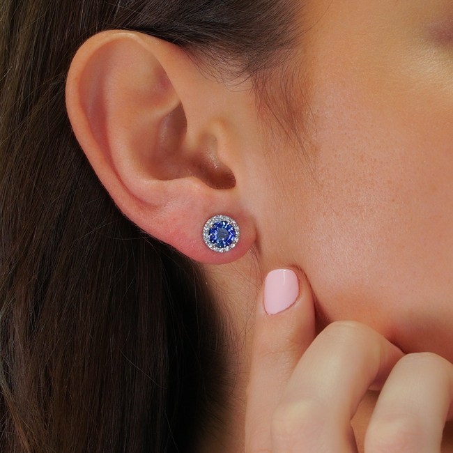 2.85 carat Round Sapphire Halo Earrings front