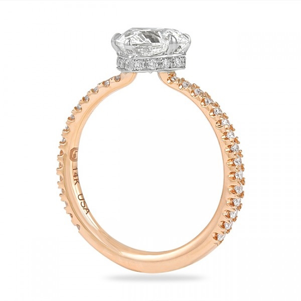 heat shape diamond rose gold engagement ring