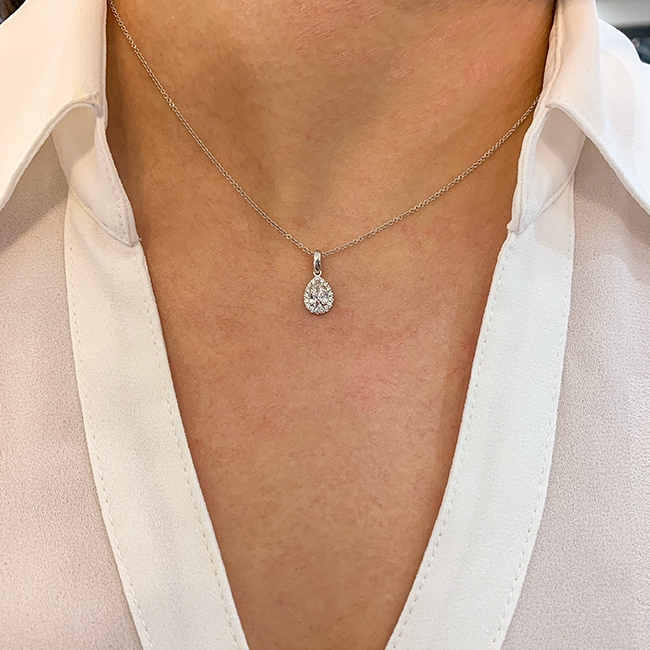 Petite Pear Diamond Halo Pendant