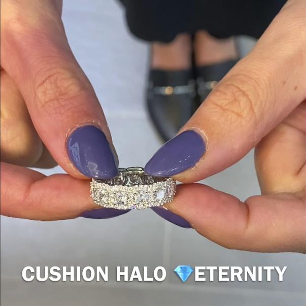 Cushion Cut Diamond Halo Eternity Band