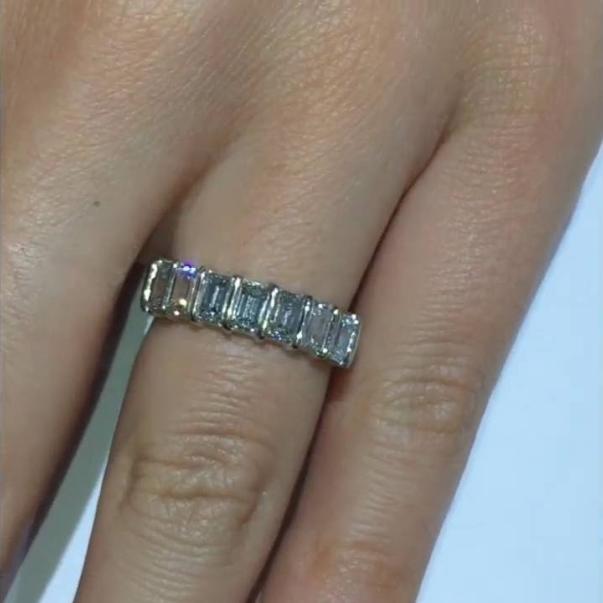 Emerald Cut Halway Wedding Band