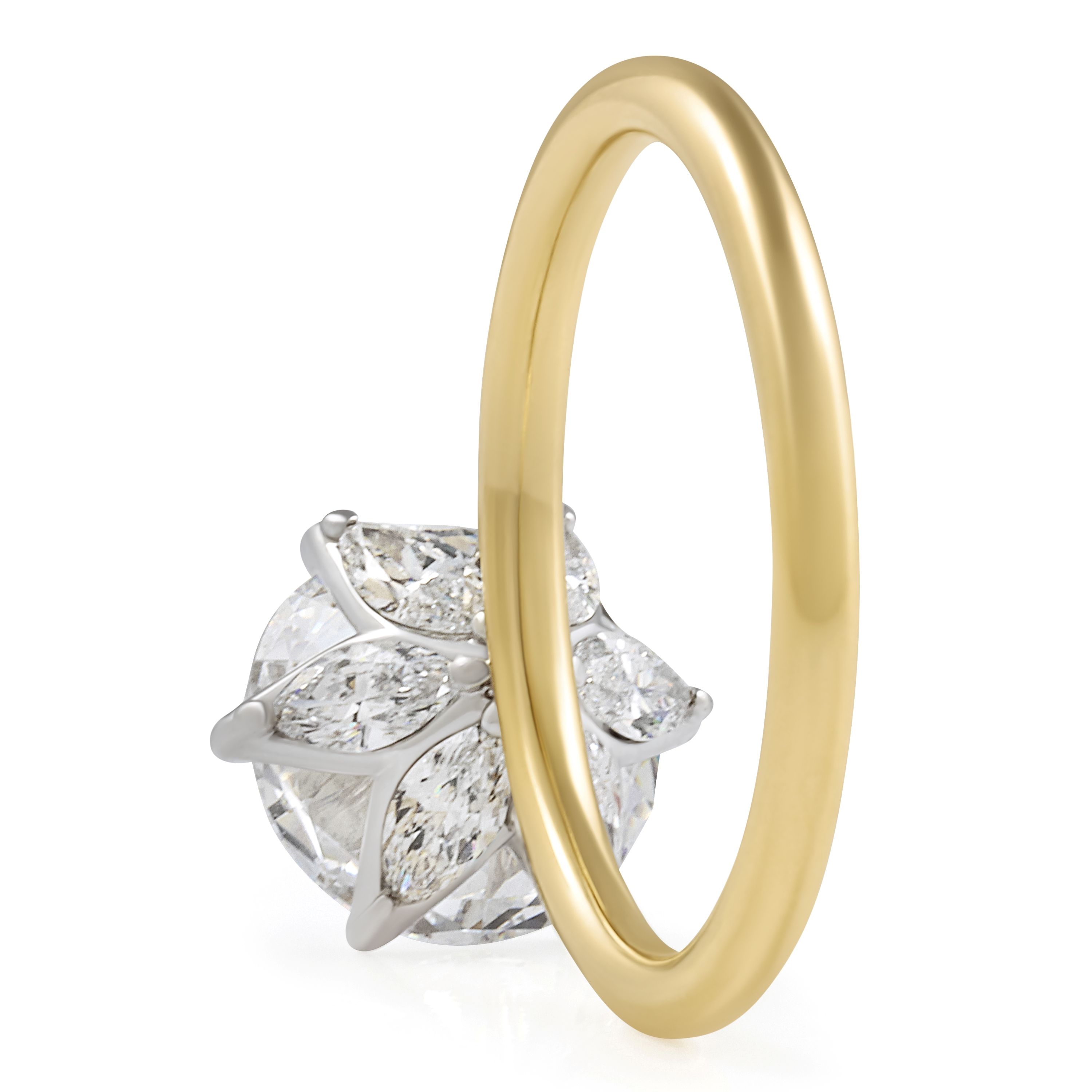 3.70 carat Round Diamond Marquise Lotus Prong Ring flat