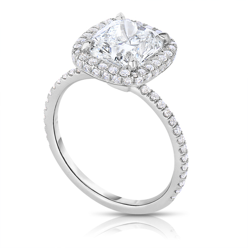 3.01 carat Cushion Cut Halo Platinum Engagement Ring angle
