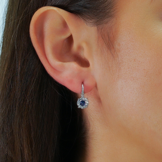 Sapphire and Diamond Halo Drop Earrings