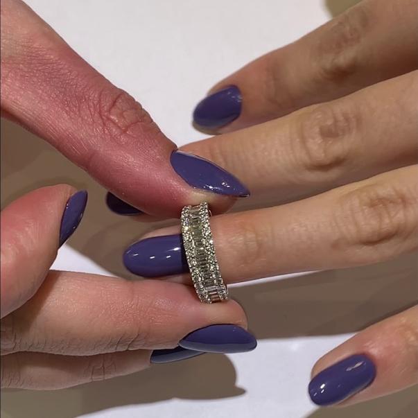 baguette and round diamond halfway wedding band ring