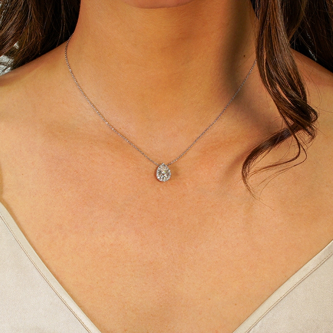 Moissanite and Diamond Pear Shape Halo Pendant