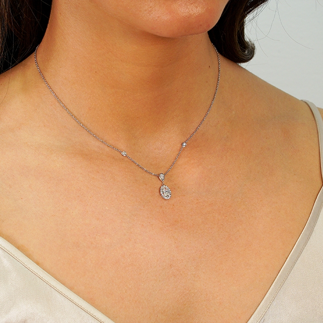 0.73 Carat Oval Diamond Pendant Necklace closeup