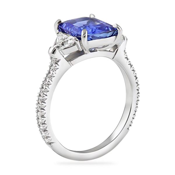 3.23ct Sapphire and Diamond Three-Stone Ring with Pave flat