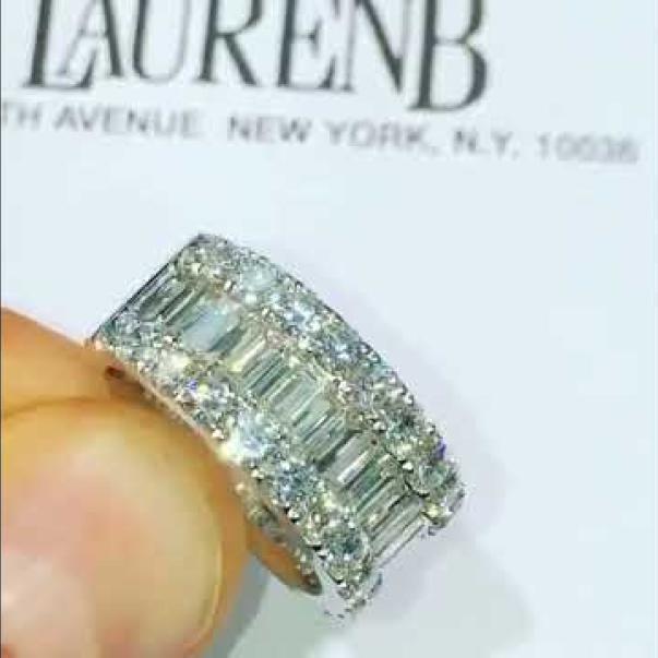 3.75 carat Round and Baguette Diamond Wide Wedding Band