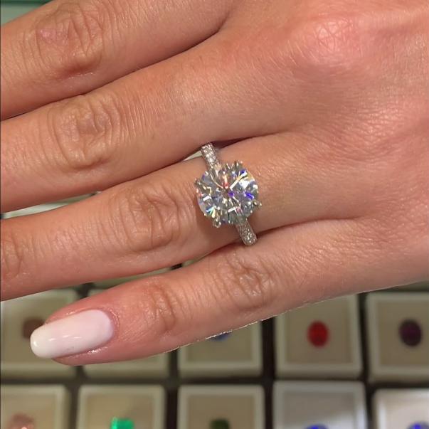 3.6 ct Round Moissanite Three-Row Band Engagement Ring