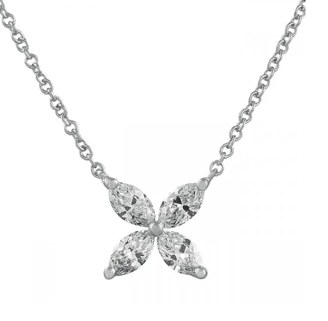 Marquise Cut Diamond Flower Pendant closeup
