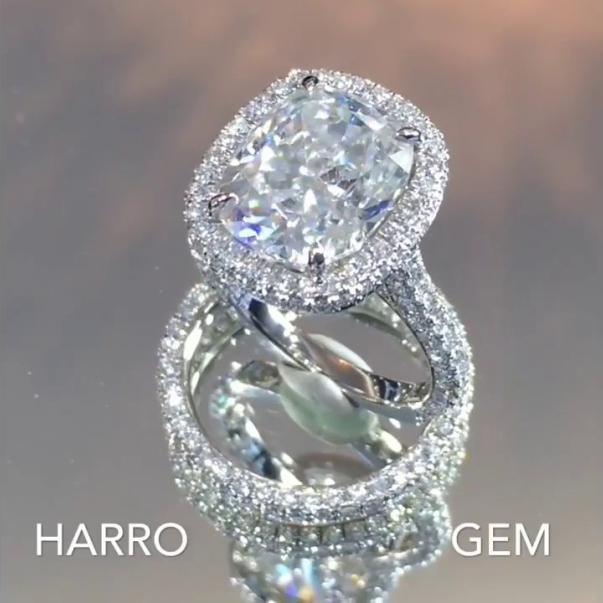5.50 ct Cushion Cut Harro Moissanite Halo Engagement Ring